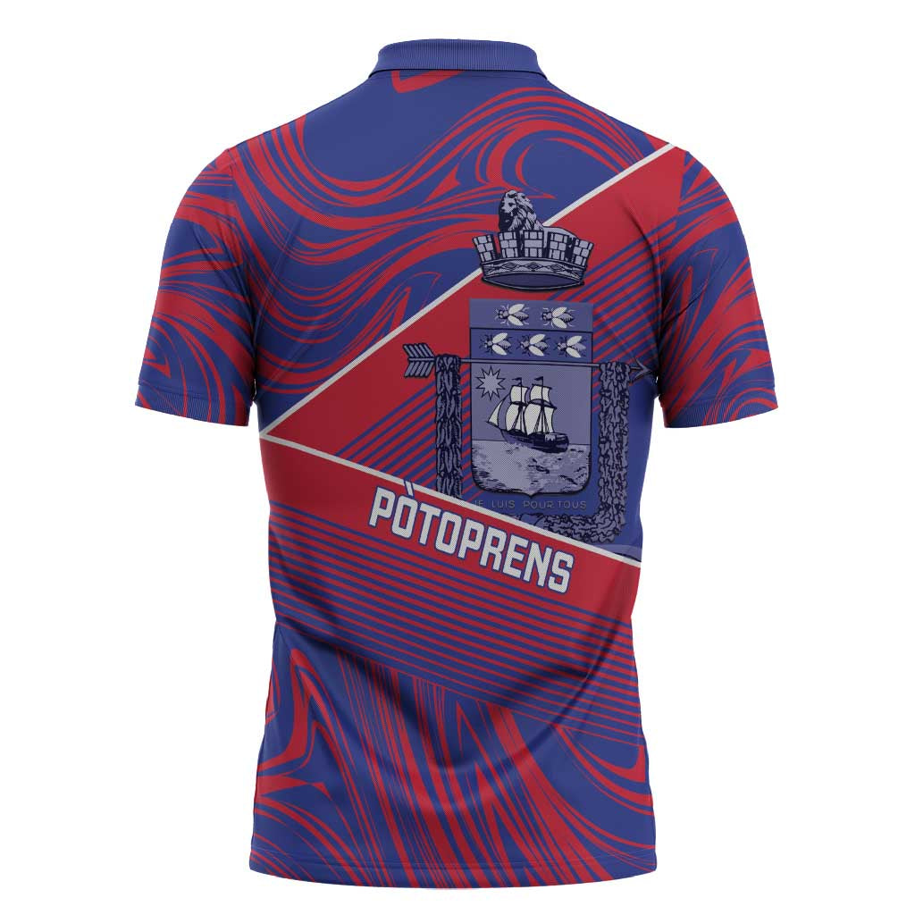 Port-au-Prince Afro-Haitians Zipper Polo Shirt Ayiti Map Pòtoprens Flag Color - African Pride