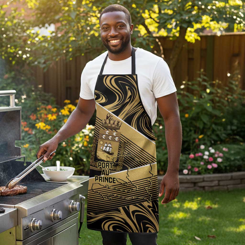 Port-au-Prince Afro-Haitians Apron Ayiti Map Pòtoprens Gold Color - African Pride