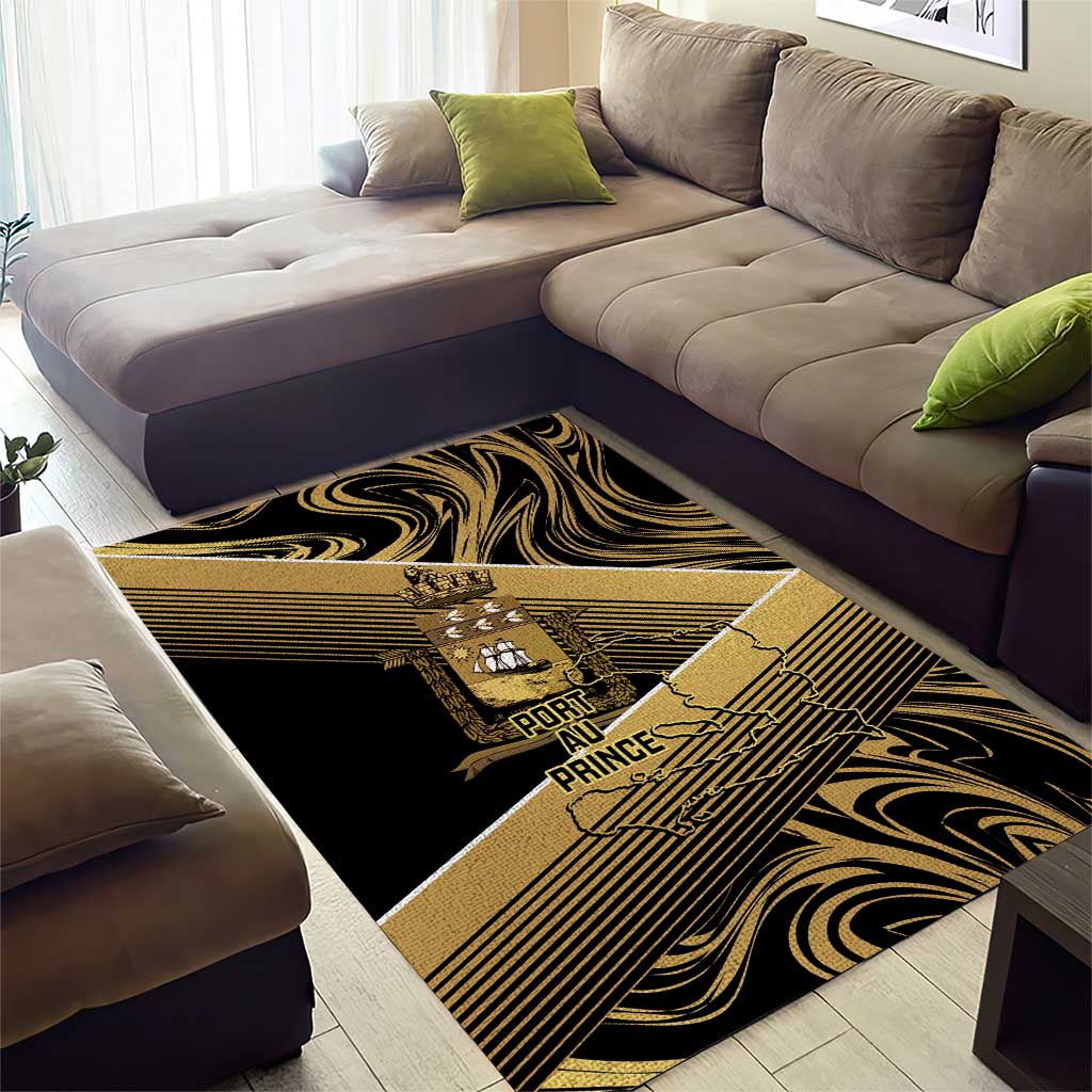 Port-au-Prince Afro-Haitians Area Rug Ayiti Map Pòtoprens Gold Color - African Pride