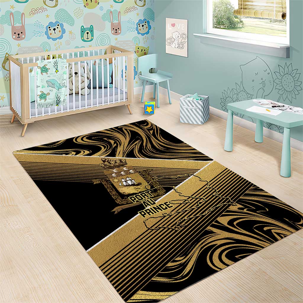 Port-au-Prince Afro-Haitians Area Rug Ayiti Map Pòtoprens Gold Color - African Pride