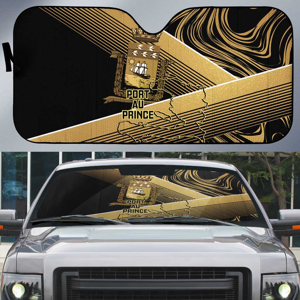 Port-au-Prince Afro-Haitians Auto Sun Shade Ayiti Map Pòtoprens Gold Color - African Pride