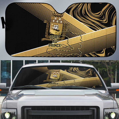 Port-au-Prince Afro-Haitians Auto Sun Shade Ayiti Map Pòtoprens Gold Color - African Pride