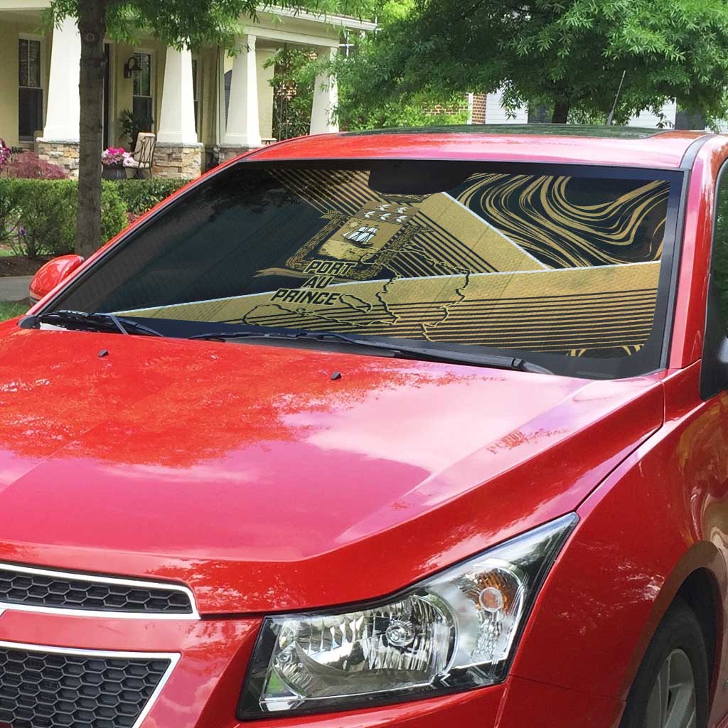 Port-au-Prince Afro-Haitians Auto Sun Shade Ayiti Map Pòtoprens Gold Color - African Pride