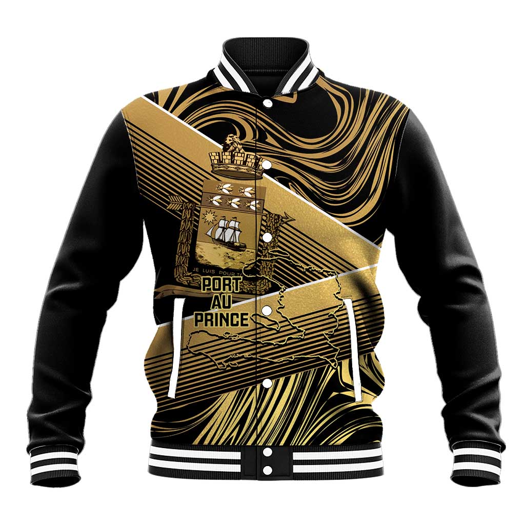 Port-au-Prince Afro-Haitians Baseball Jacket Ayiti Map Pòtoprens Gold Color - African Pride
