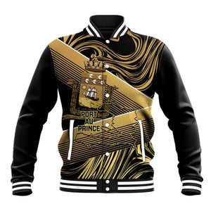 Port-au-Prince Afro-Haitians Baseball Jacket Ayiti Map Pòtoprens Gold Color - African Pride