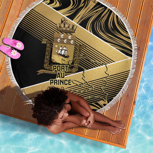 Port-au-Prince Afro-Haitians Beach Blanket Ayiti Map Pòtoprens Gold Color - African Pride