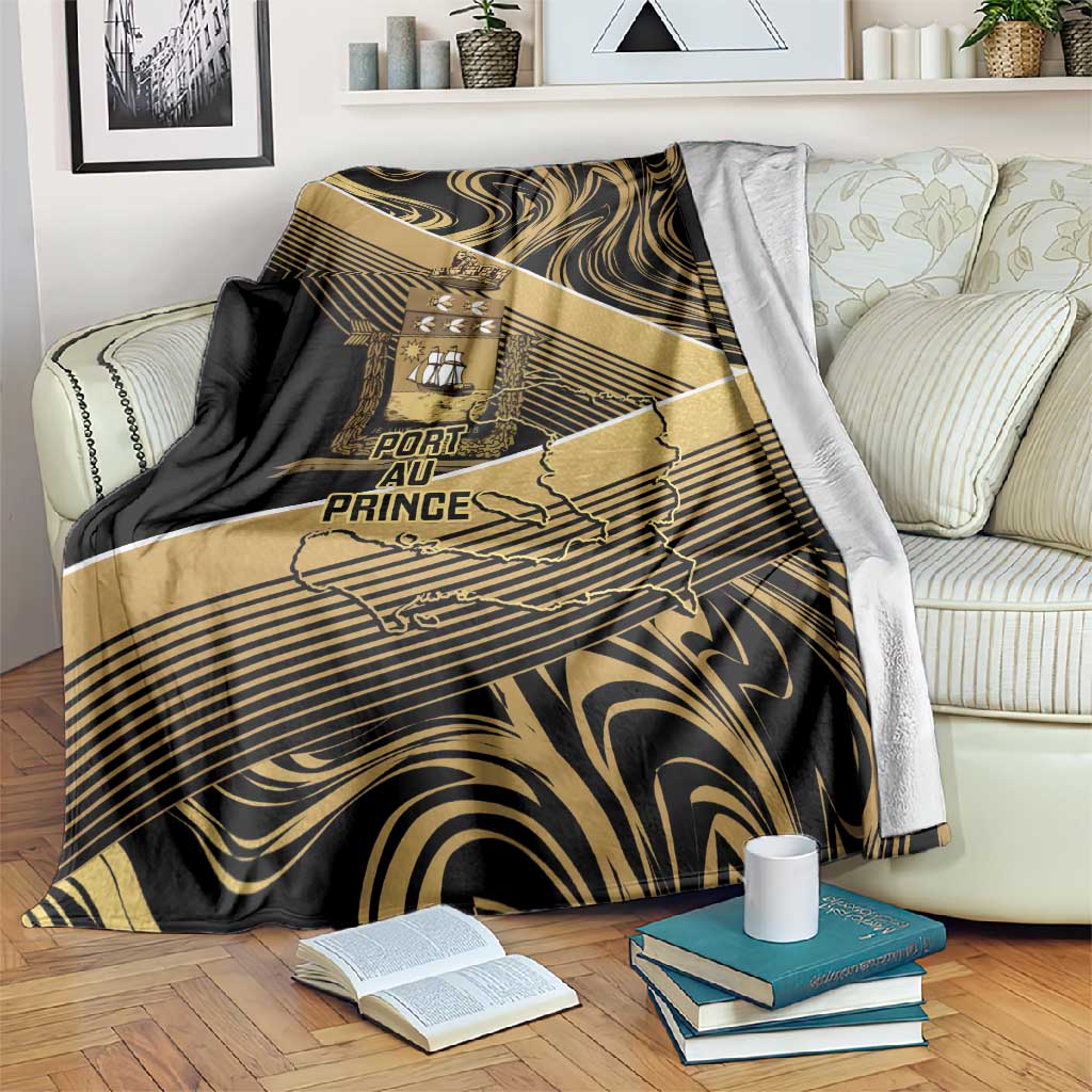 Port-au-Prince Afro-Haitians Blanket Ayiti Map Pòtoprens Gold Color - African Pride