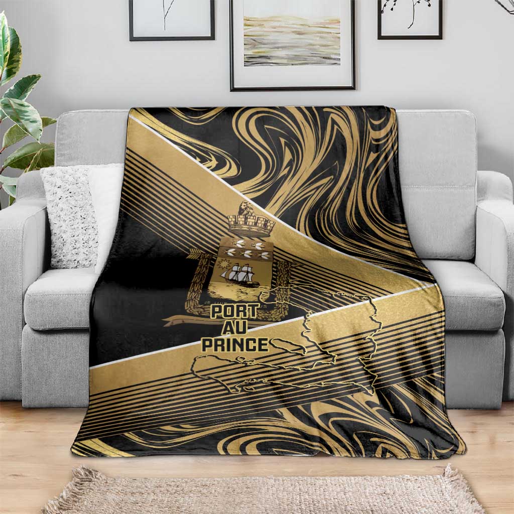 Port-au-Prince Afro-Haitians Blanket Ayiti Map Pòtoprens Gold Color - African Pride