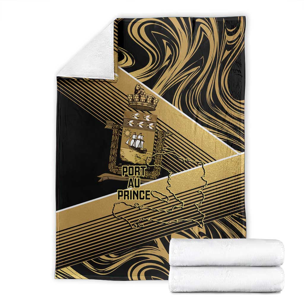 Port-au-Prince Afro-Haitians Blanket Ayiti Map Pòtoprens Gold Color - African Pride