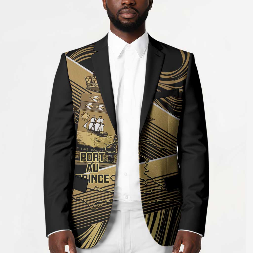 Port-au-Prince Afro-Haitians Blazer Ayiti Map Pòtoprens Gold Color - African Pride