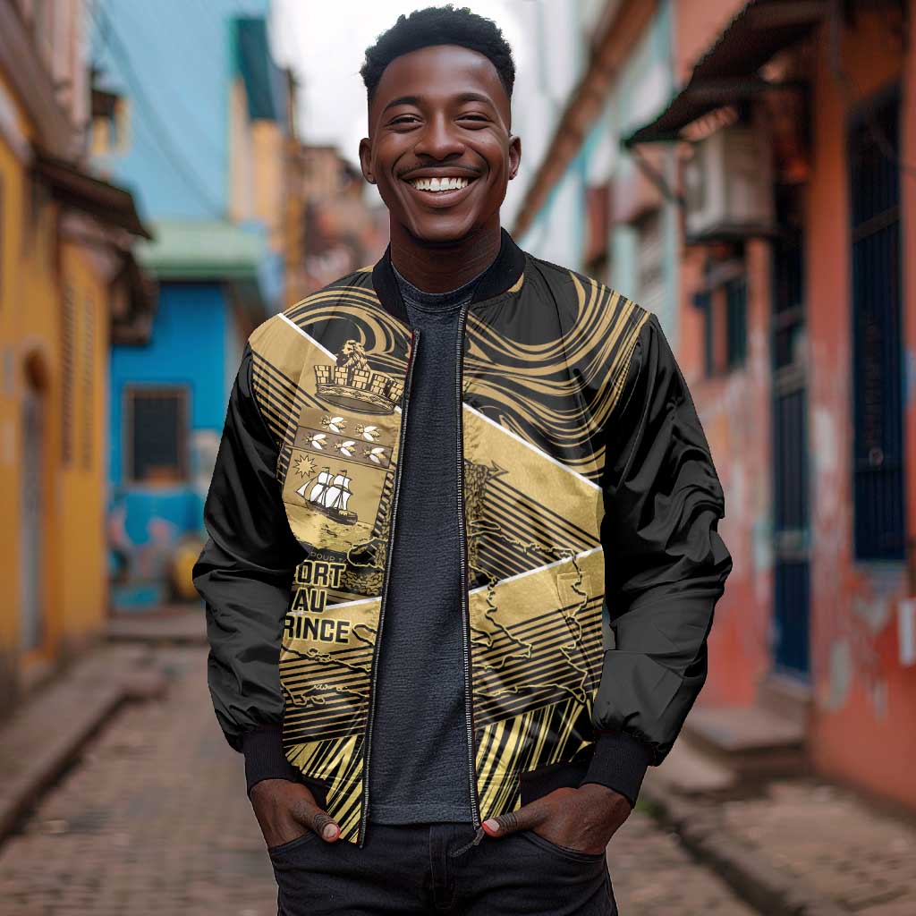Port-au-Prince Afro-Haitians Bomber Jacket Ayiti Map Pòtoprens Gold Color - African Pride