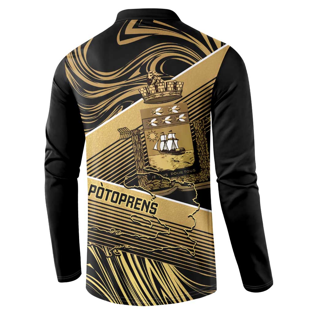 Port-au-Prince Afro-Haitians Button Sweatshirt Ayiti Map Pòtoprens Gold Color