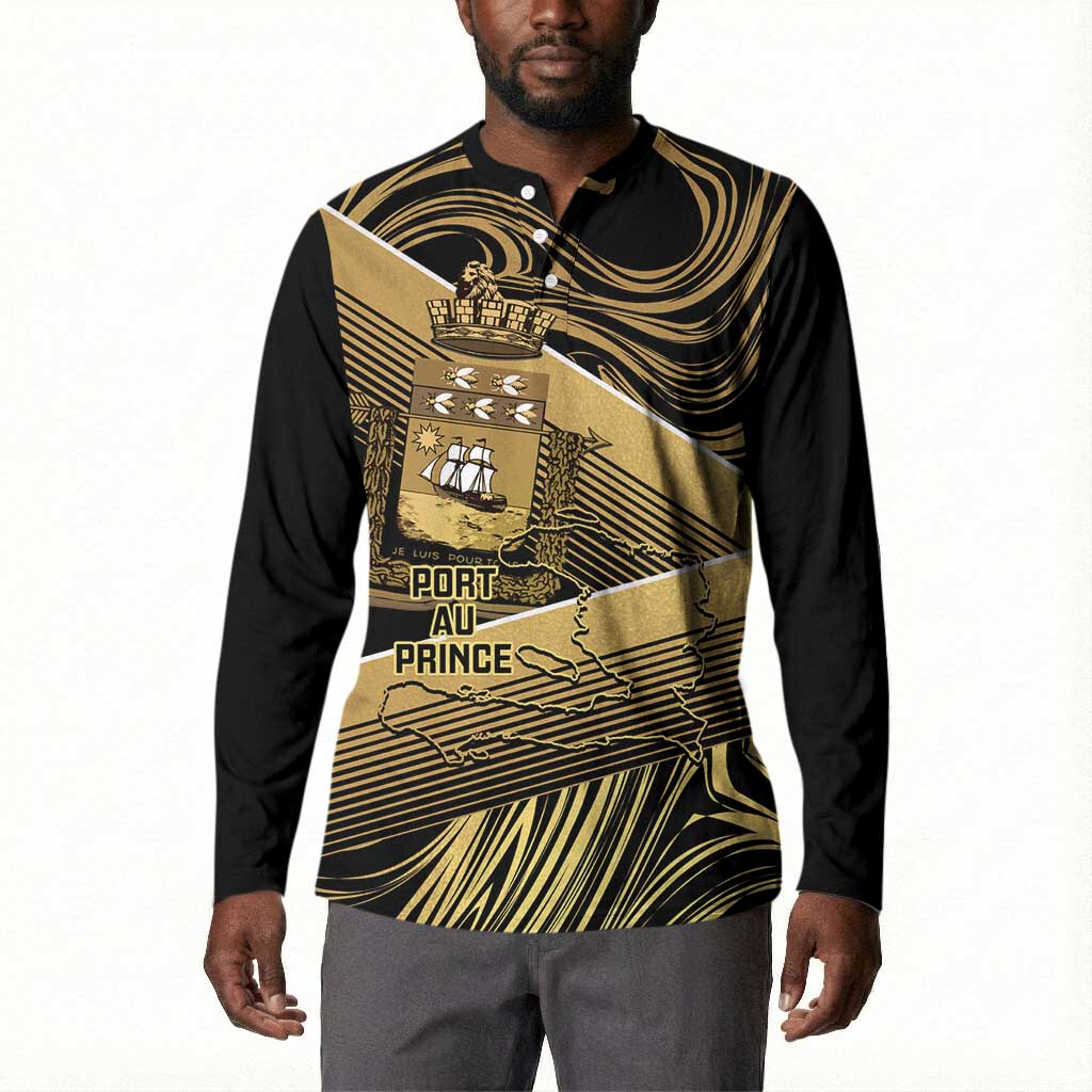 Port-au-Prince Afro-Haitians Button Sweatshirt Ayiti Map Pòtoprens Gold Color