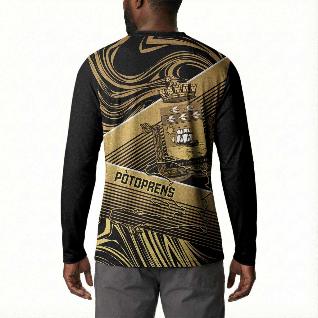 Port-au-Prince Afro-Haitians Button Sweatshirt Ayiti Map Pòtoprens Gold Color