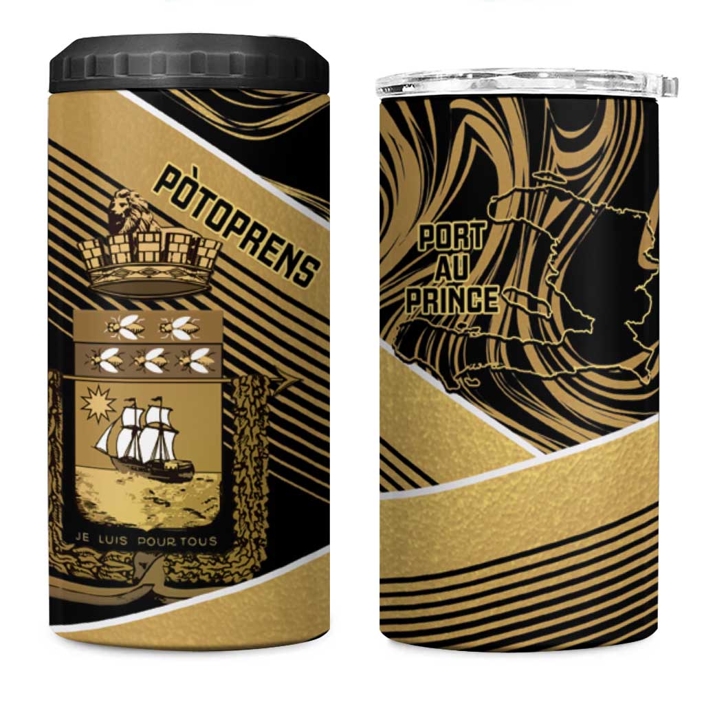 Port-au-Prince Afro-Haitians 4 in 1 Can Cooler Tumbler Ayiti Map Pòtoprens Gold Color - African Pride