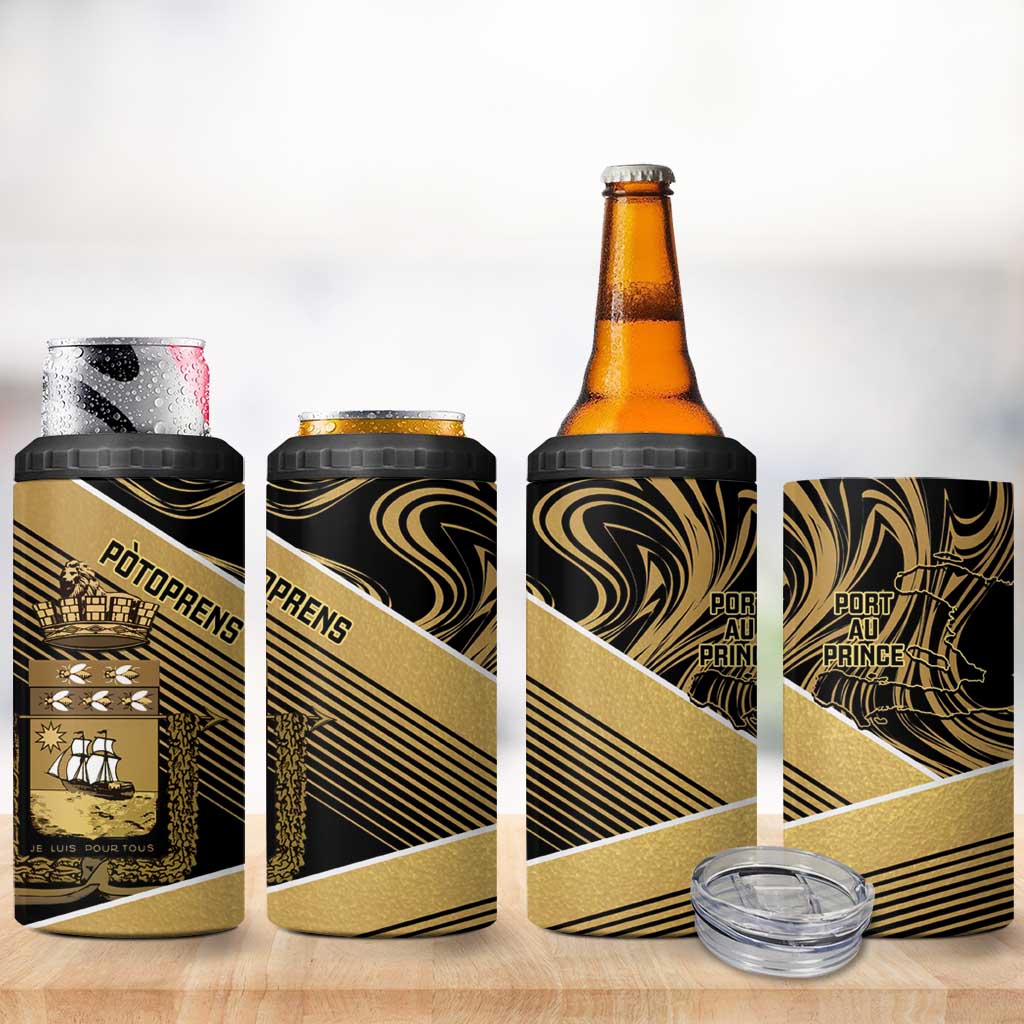 Port-au-Prince Afro-Haitians 4 in 1 Can Cooler Tumbler Ayiti Map Pòtoprens Gold Color - African Pride