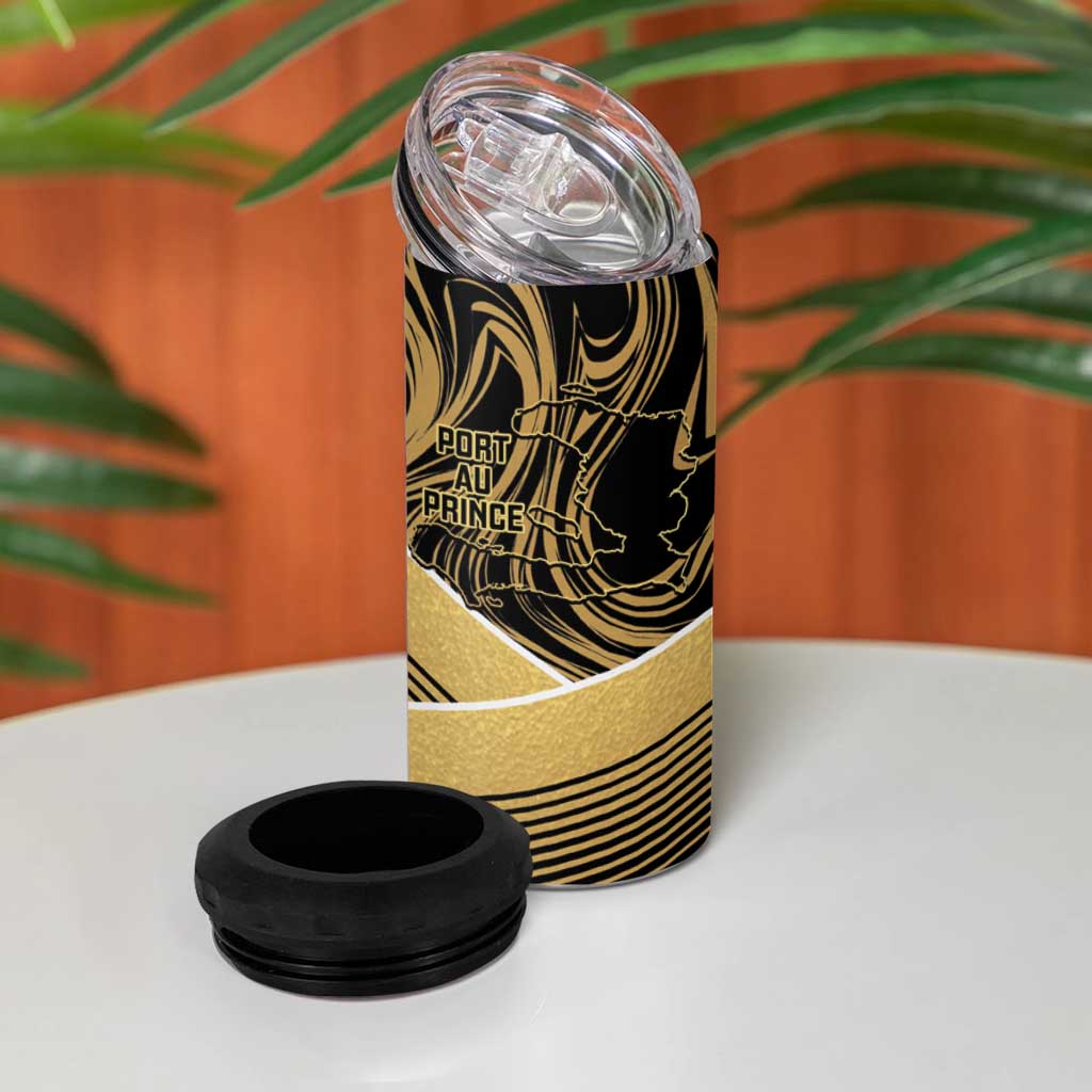 Port-au-Prince Afro-Haitians 4 in 1 Can Cooler Tumbler Ayiti Map Pòtoprens Gold Color - African Pride