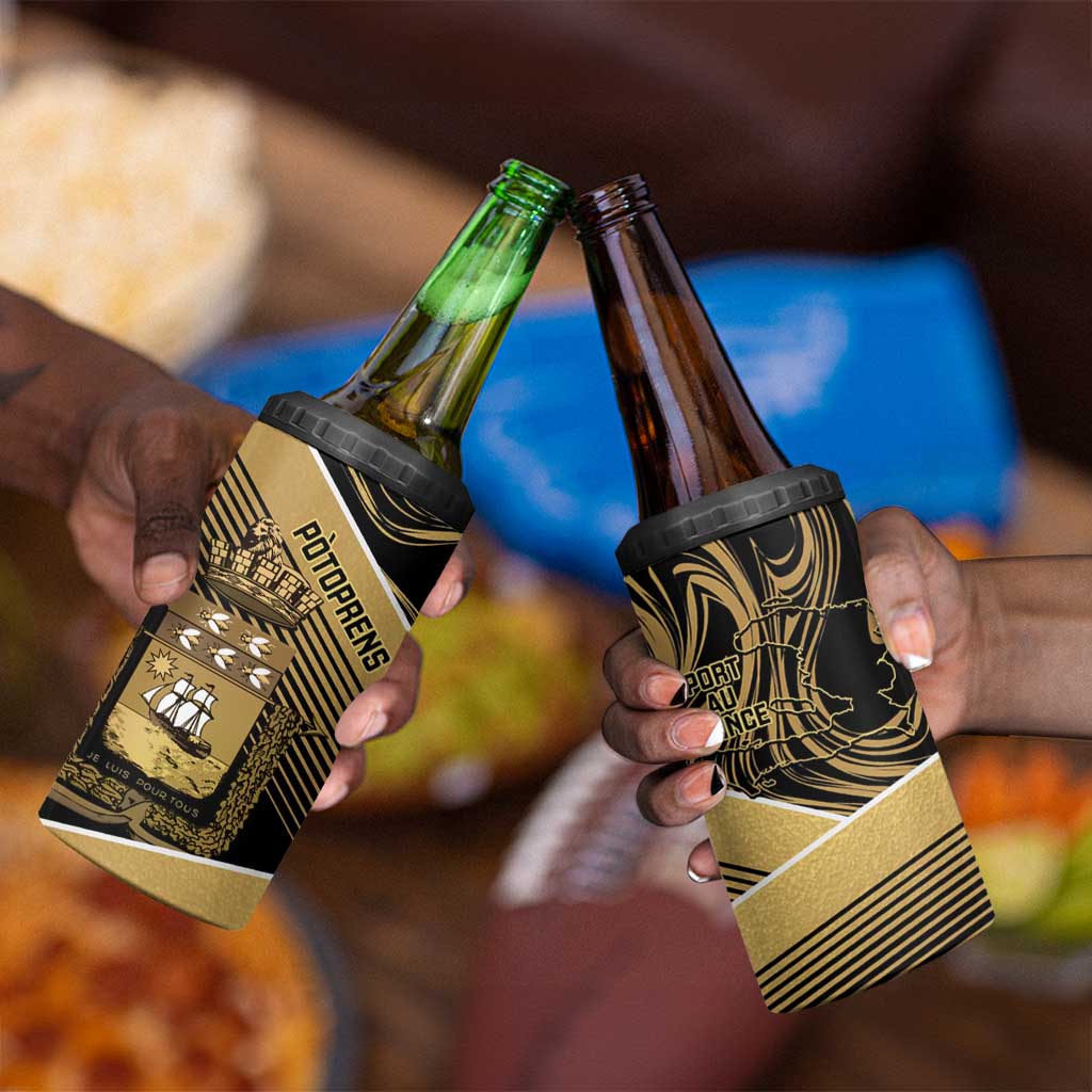 Port-au-Prince Afro-Haitians 4 in 1 Can Cooler Tumbler Ayiti Map Pòtoprens Gold Color - African Pride