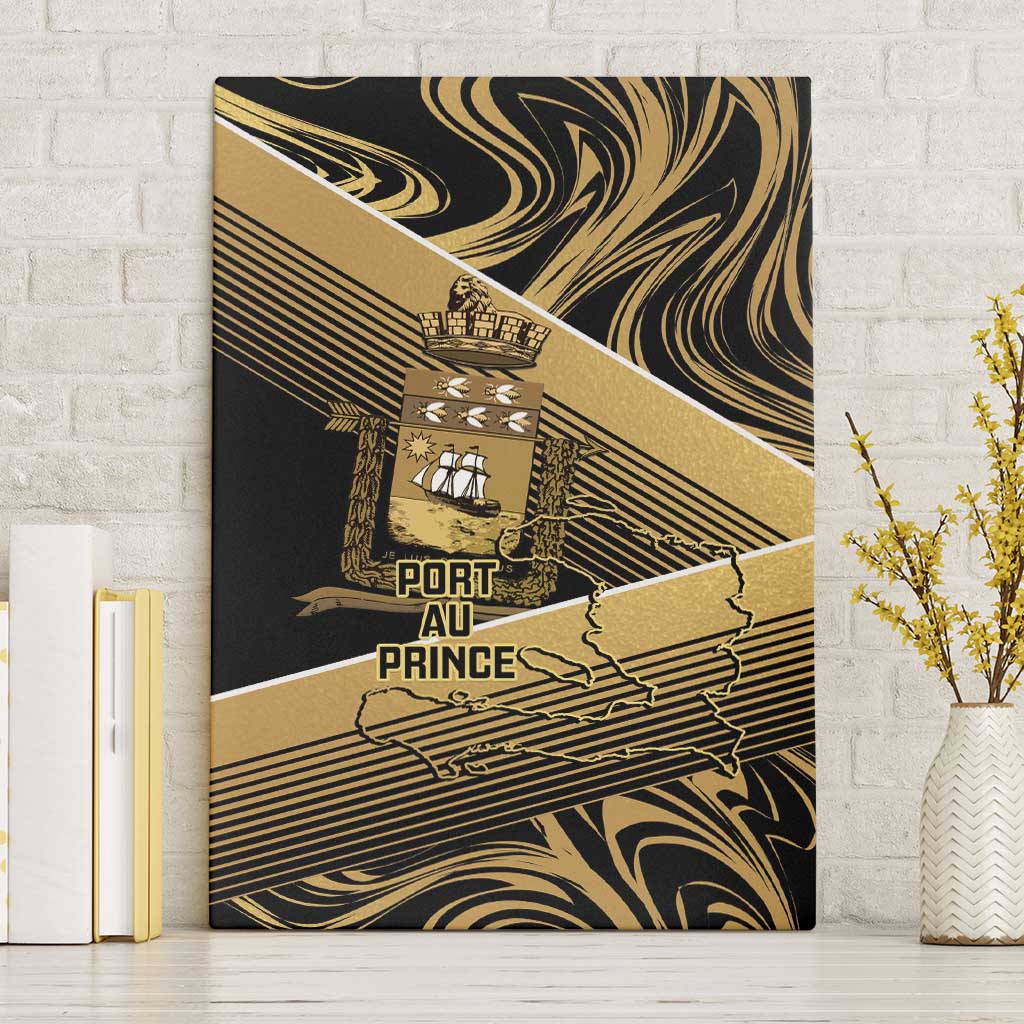Port-au-Prince Afro-Haitians Canvas Wall Art Ayiti Map Pòtoprens Gold Color - African Pride