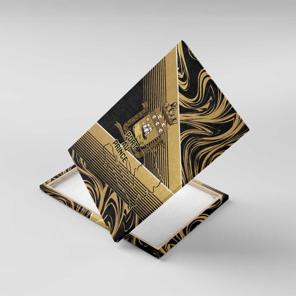 Port-au-Prince Afro-Haitians Canvas Wall Art Ayiti Map Pòtoprens Gold Color - African Pride