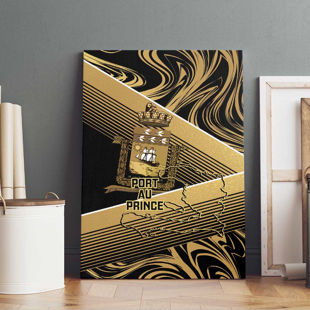 Port-au-Prince Afro-Haitians Canvas Wall Art Ayiti Map Pòtoprens Gold Color - African Pride