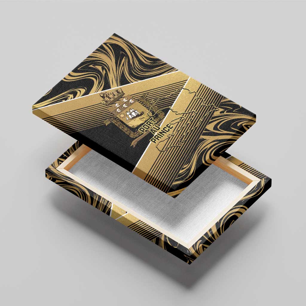 Port-au-Prince Afro-Haitians Canvas Wall Art Ayiti Map Pòtoprens Gold Color - African Pride