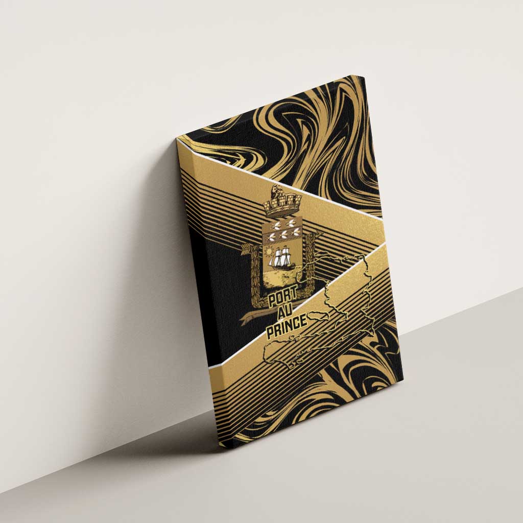 Port-au-Prince Afro-Haitians Canvas Wall Art Ayiti Map Pòtoprens Gold Color - African Pride