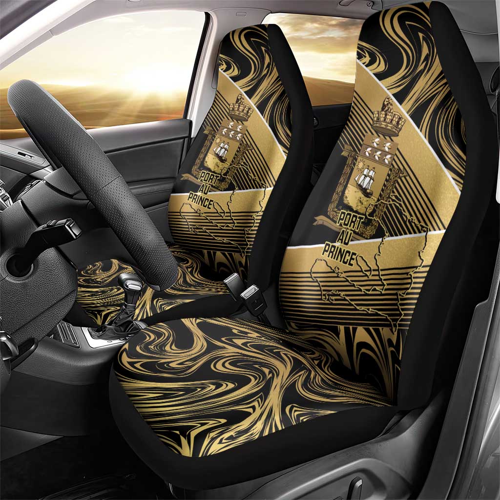 Port-au-Prince Afro-Haitians Car Seat Cover Ayiti Map Pòtoprens Gold Color - African Pride