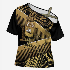Port-au-Prince Afro-Haitians Cross Shoulder Shirt Ayiti Map Pòtoprens Gold Color - African Pride
