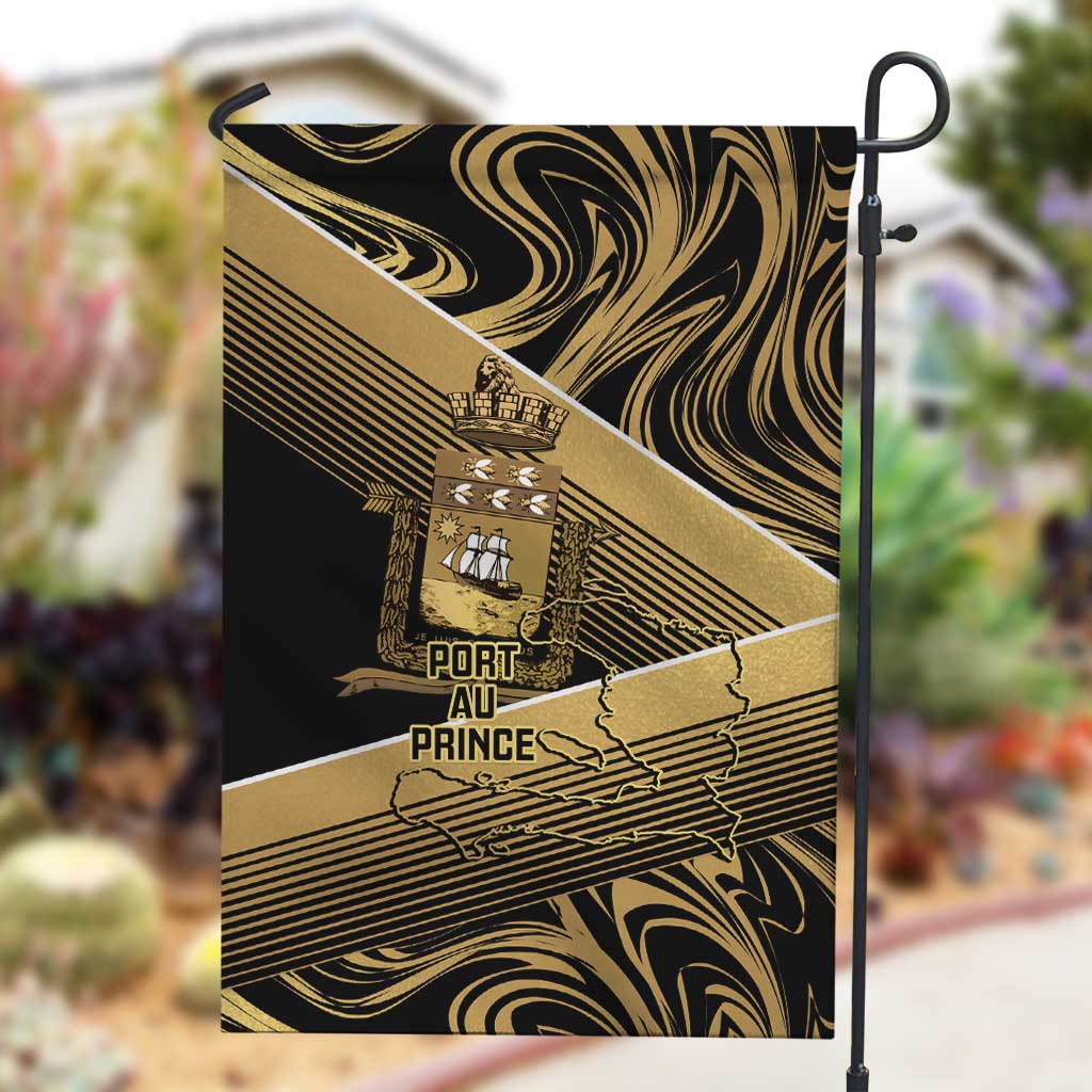 Port-au-Prince Afro-Haitians Garden Flag Ayiti Map Pòtoprens Gold Color - African Pride