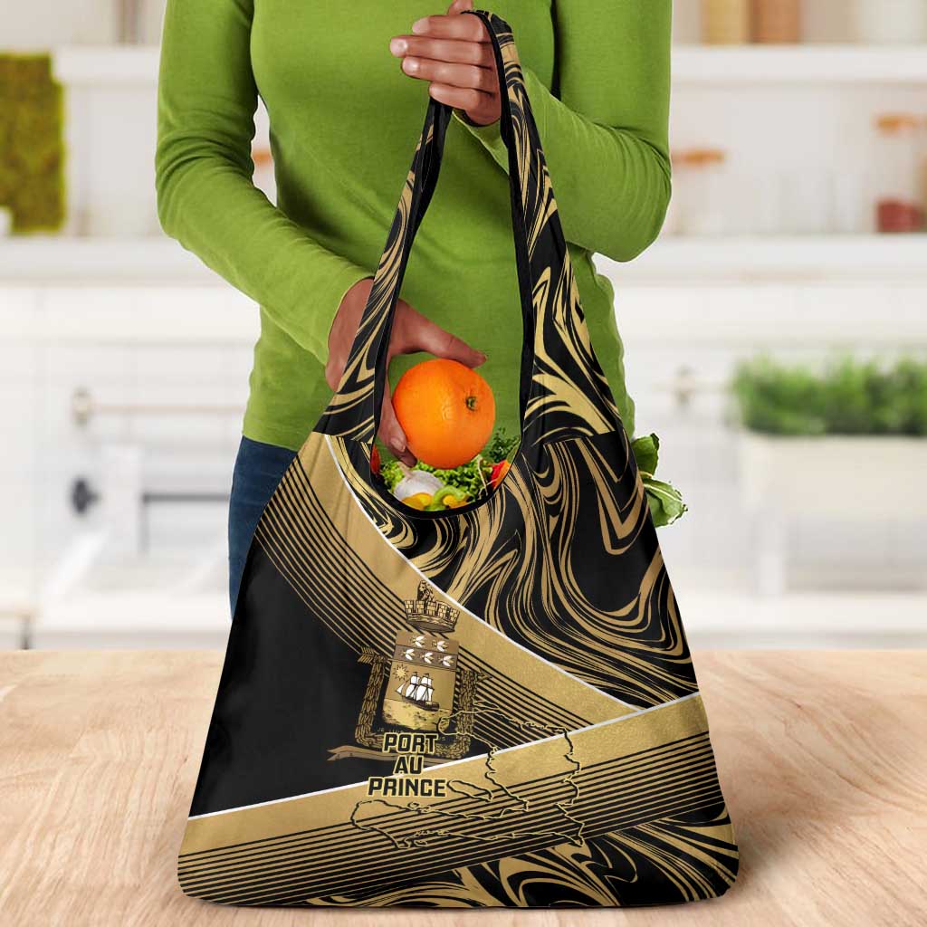 Port-au-Prince Afro-Haitians Grocery Bag Ayiti Map Pòtoprens Gold Color - African Pride
