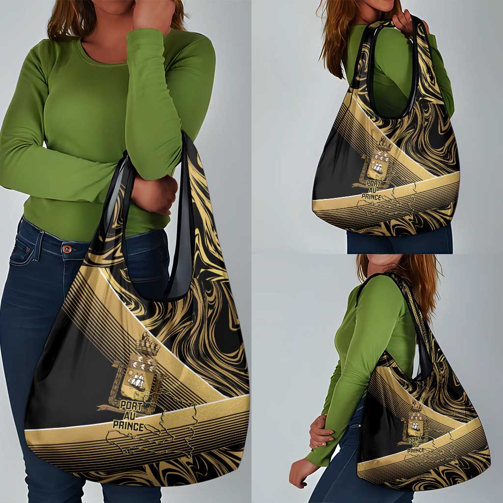 Port-au-Prince Afro-Haitians Grocery Bag Ayiti Map Pòtoprens Gold Color - African Pride