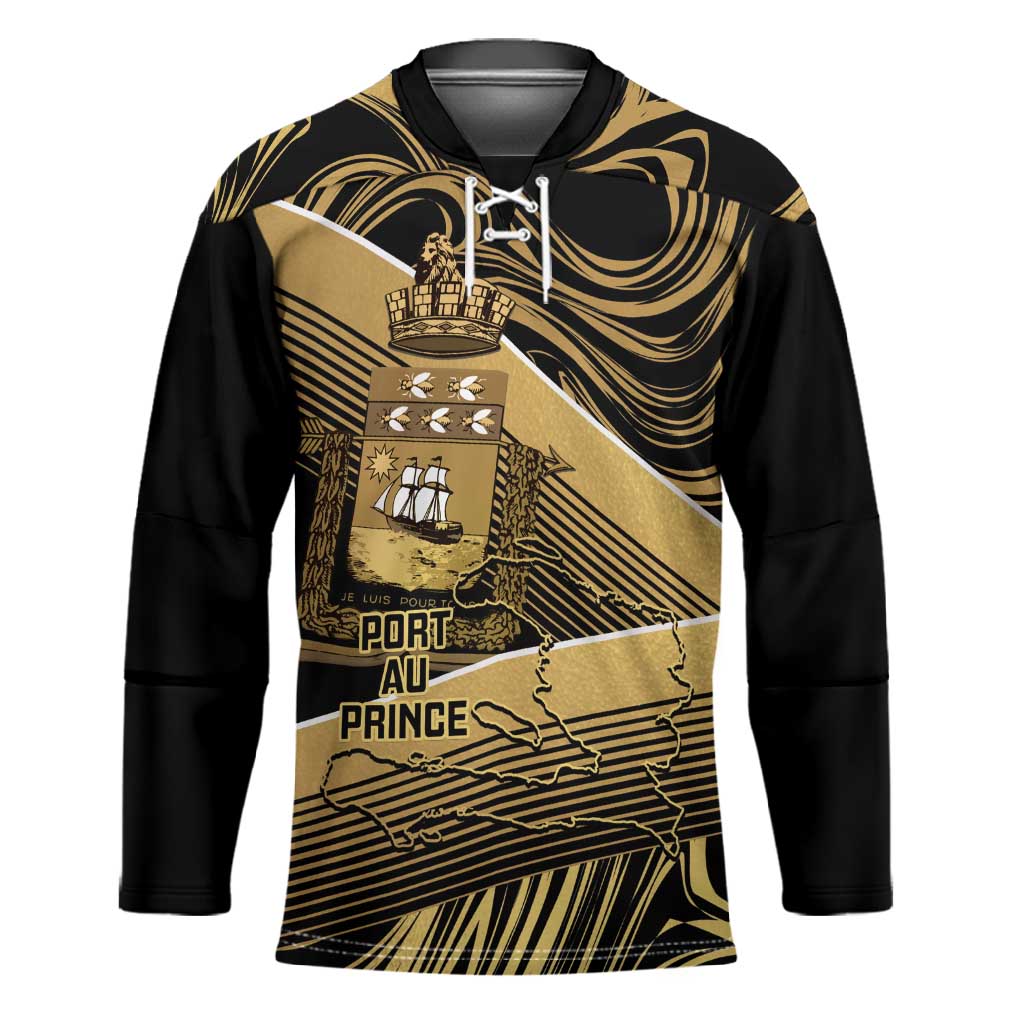 Port-au-Prince Afro-Haitians Hockey Jersey Ayiti Map Pòtoprens Gold Color - African Pride