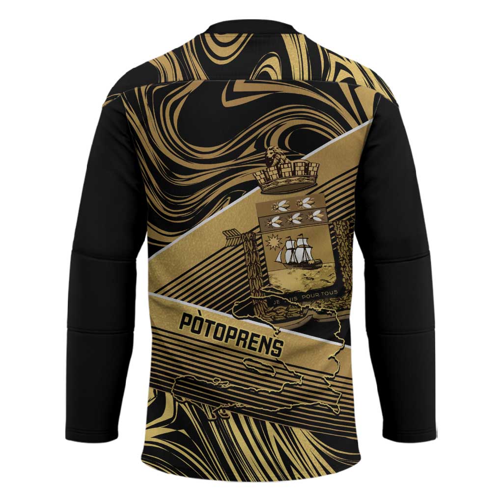 Port-au-Prince Afro-Haitians Hockey Jersey Ayiti Map Pòtoprens Gold Color - African Pride