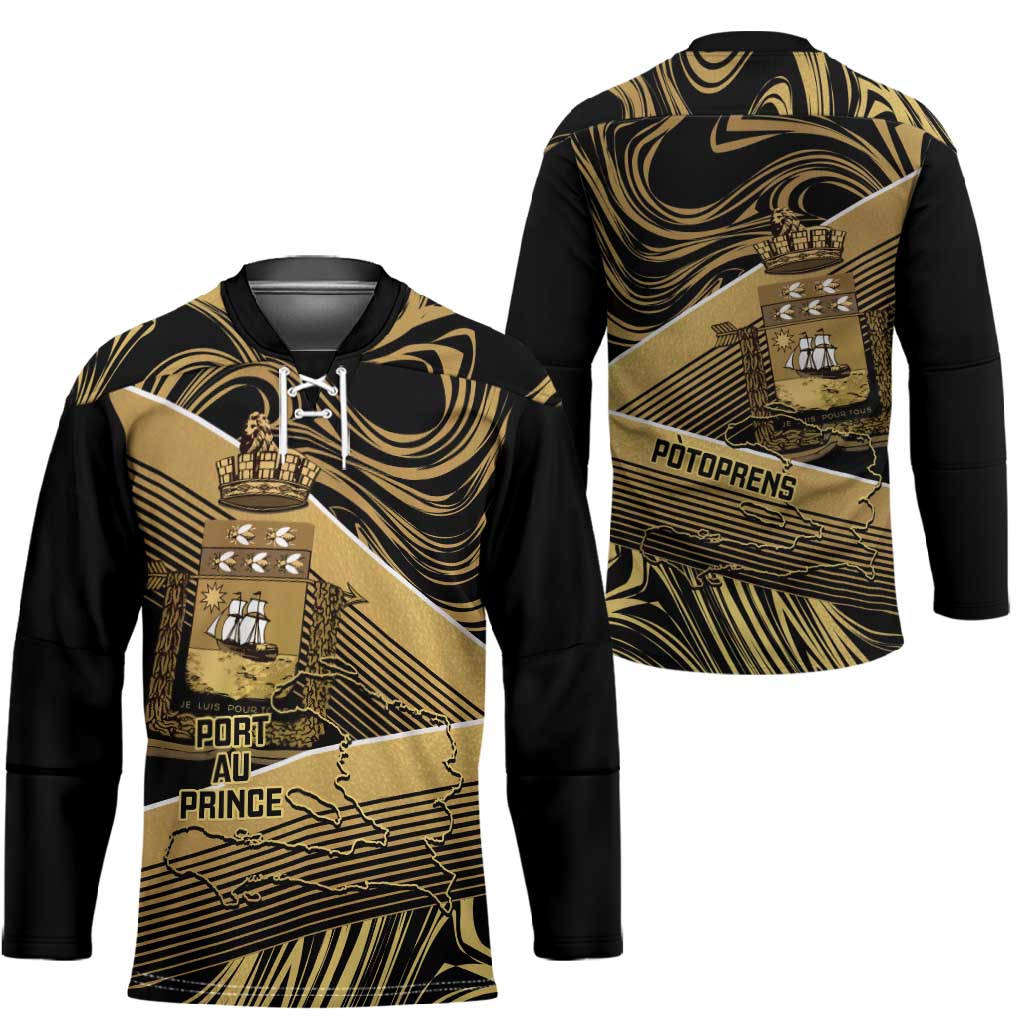 Port-au-Prince Afro-Haitians Hockey Jersey Ayiti Map Pòtoprens Gold Color - African Pride