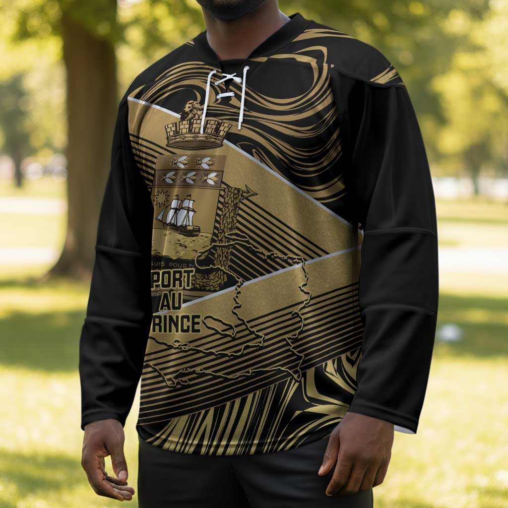 Port-au-Prince Afro-Haitians Hockey Jersey Ayiti Map Pòtoprens Gold Color - African Pride