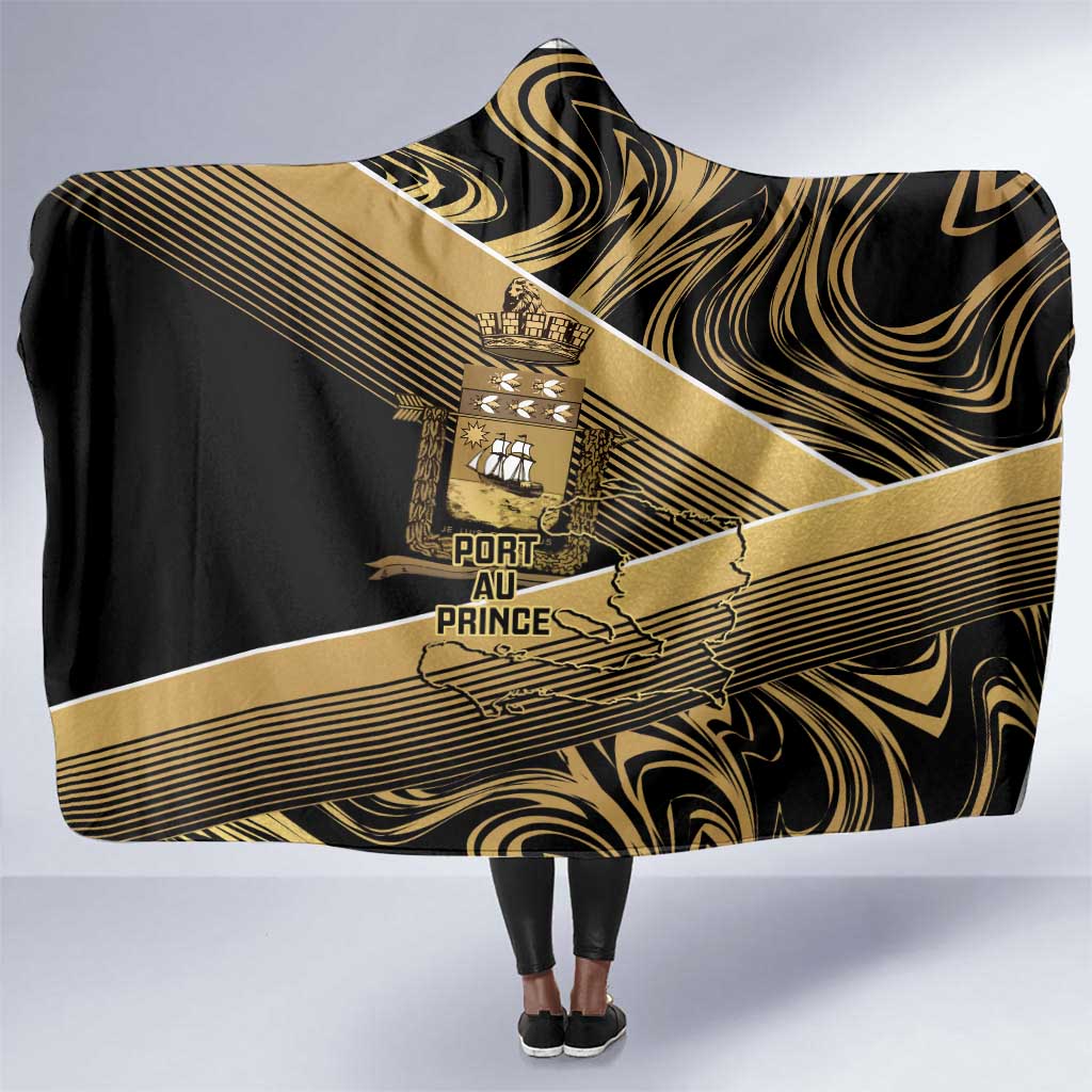 Port-au-Prince Afro-Haitians Hooded Blanket Ayiti Map Pòtoprens Gold Color - African Pride