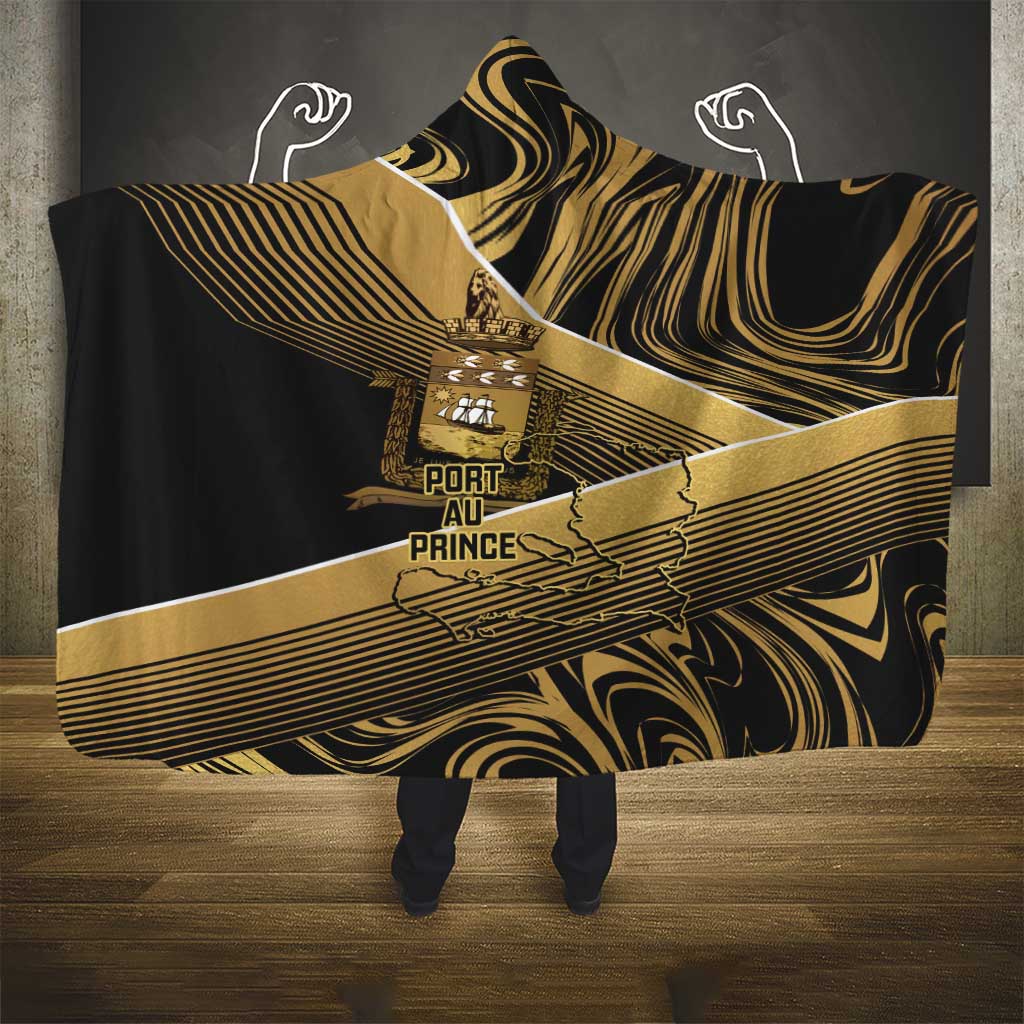 Port-au-Prince Afro-Haitians Hooded Blanket Ayiti Map Pòtoprens Gold Color - African Pride