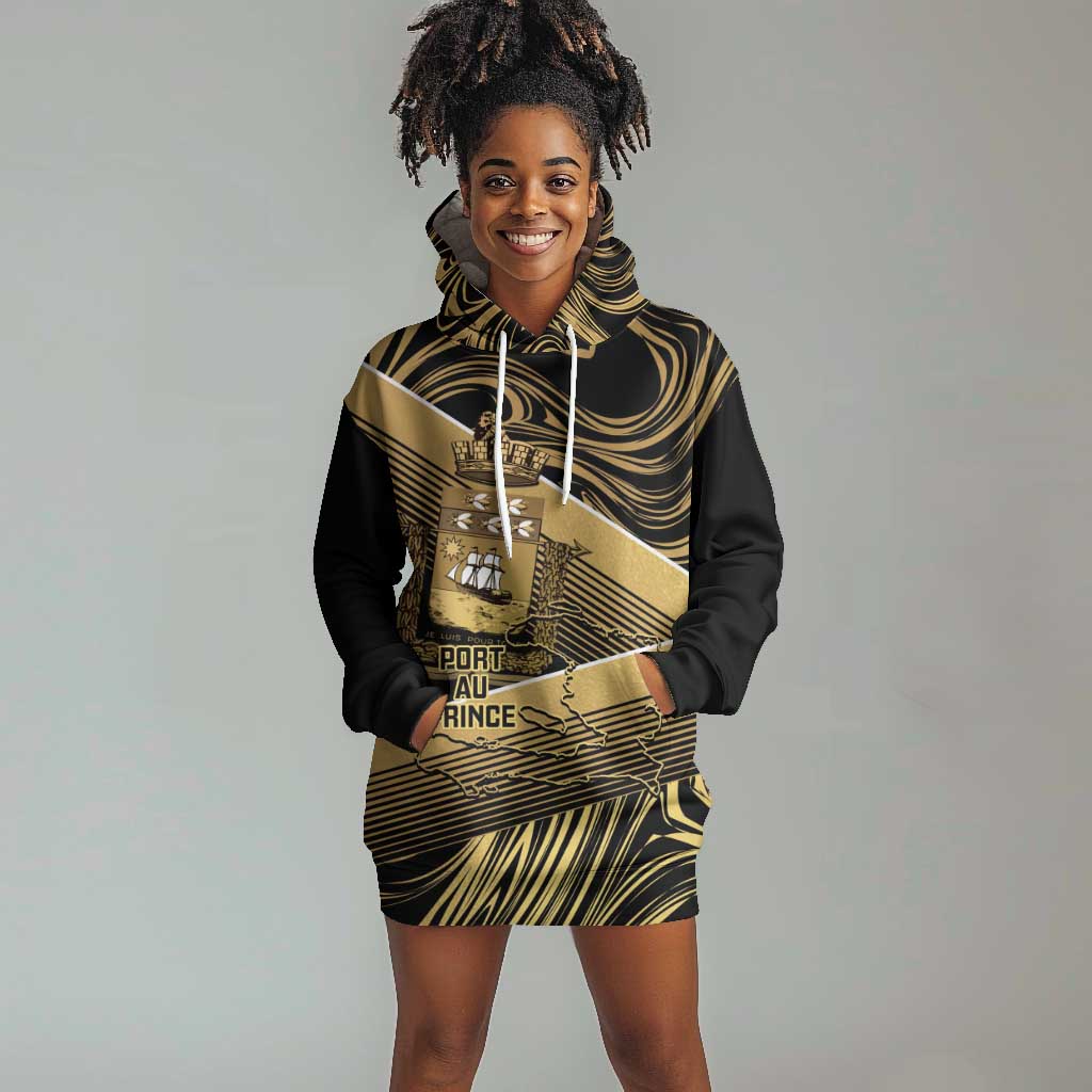 Port-au-Prince Afro-Haitians Hoodie Dress Ayiti Map Pòtoprens Gold Color - African Pride