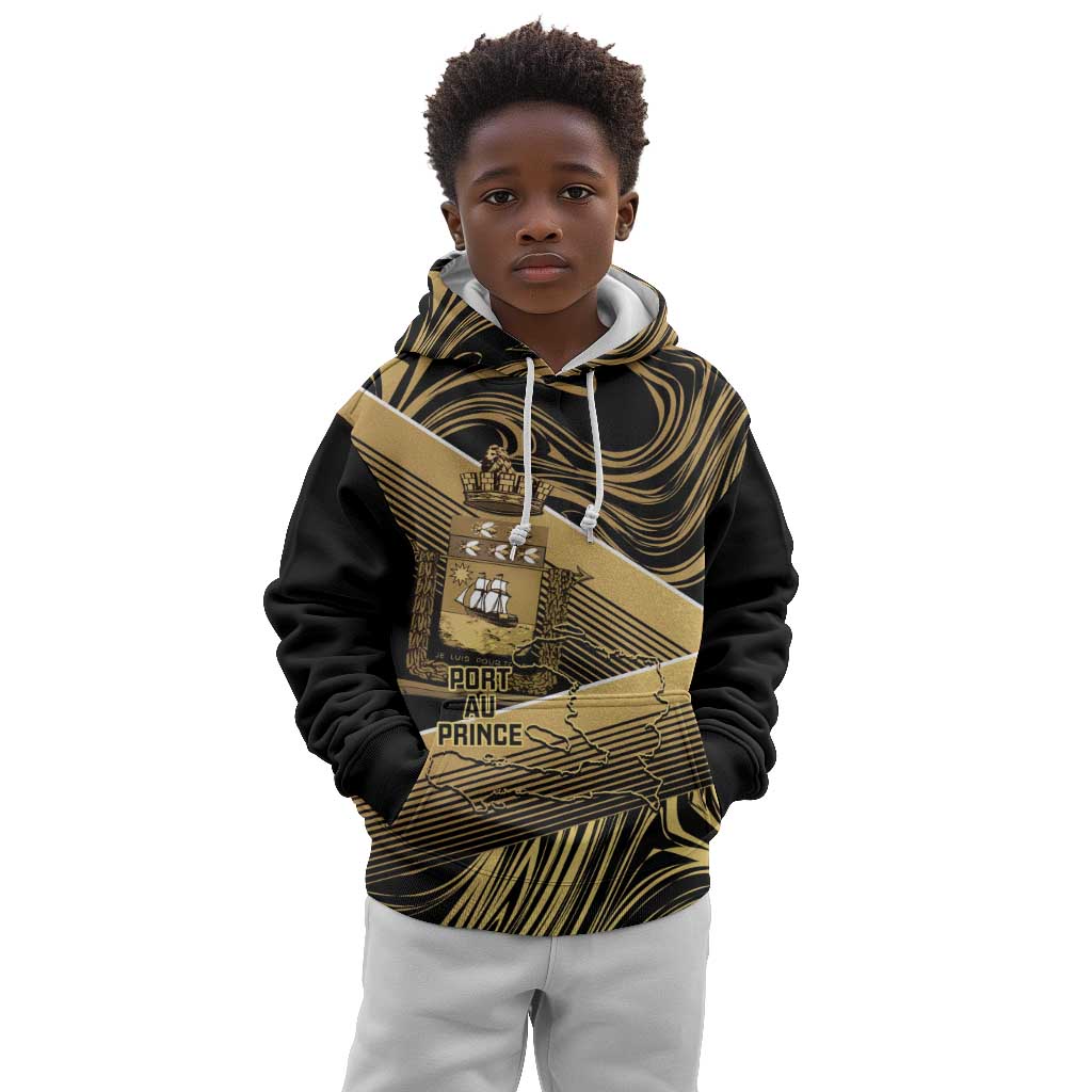 Port-au-Prince Afro-Haitians Kid Hoodie Ayiti Map Pòtoprens Gold Color - African Pride