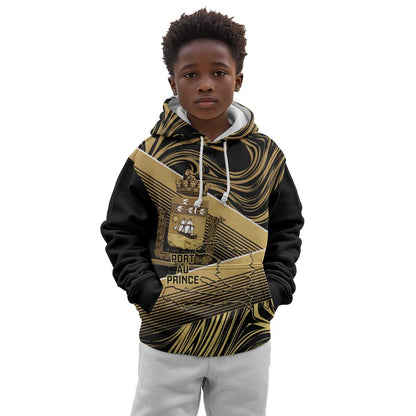 Port-au-Prince Afro-Haitians Kid Hoodie Ayiti Map Pòtoprens Gold Color - African Pride