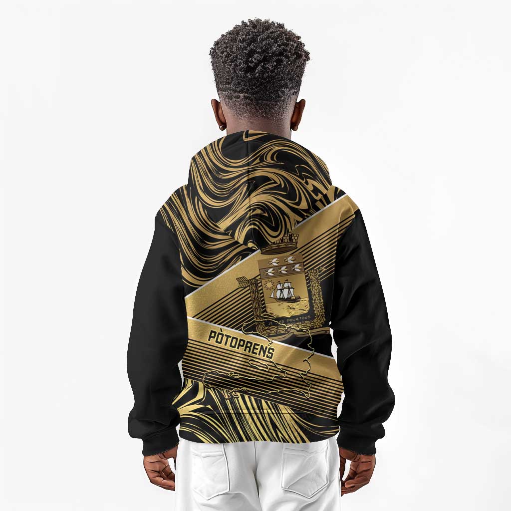Port-au-Prince Afro-Haitians Kid Hoodie Ayiti Map Pòtoprens Gold Color - African Pride