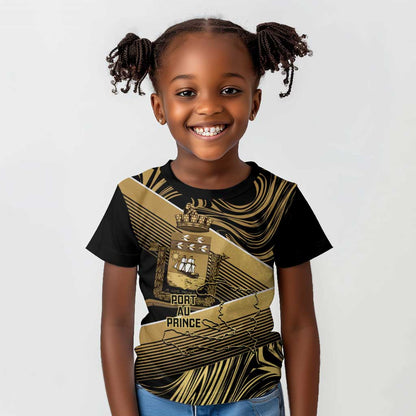 Port-au-Prince Afro-Haitians Kid T shirt Ayiti Map Pòtoprens Gold Color LT14