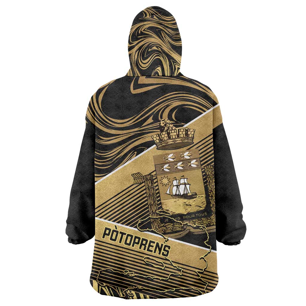 Port-au-Prince Afro-Haitians Kid Wearable Blanket Hoodie Ayiti Map Pòtoprens Gold Color - African Pride