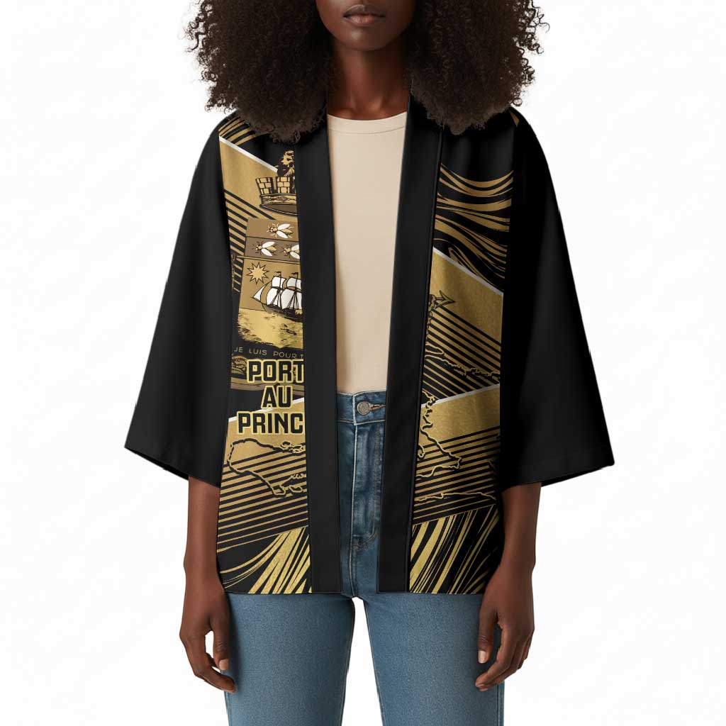 Port-au-Prince Afro-Haitians Kimono Ayiti Map Pòtoprens Gold Color - African Pride