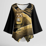 Port-au-Prince Afro-Haitians Kimono Sleeve Blouse Ayiti Map Pòtoprens Gold Color - African Pride
