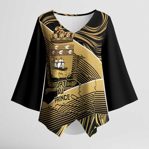 Port-au-Prince Afro-Haitians Kimono Sleeve Blouse Ayiti Map Pòtoprens Gold Color - African Pride