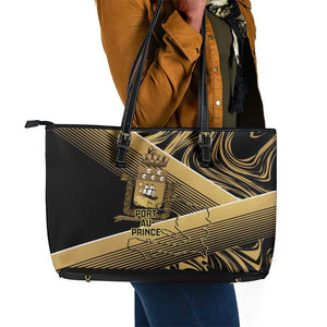 Port-au-Prince Afro-Haitians Leather Tote Bag Ayiti Map Pòtoprens Gold Color - African Pride