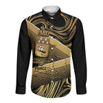 Port-au-Prince Afro-Haitians Long Sleeve Button Shirt Ayiti Map Pòtoprens Gold Color - African Pride