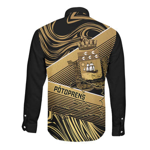 Port-au-Prince Afro-Haitians Long Sleeve Button Shirt Ayiti Map Pòtoprens Gold Color - African Pride